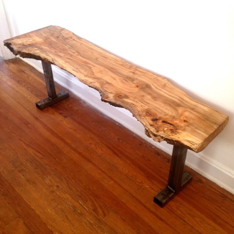 live edge wood bench maple bench reclaimed steel base bàn console